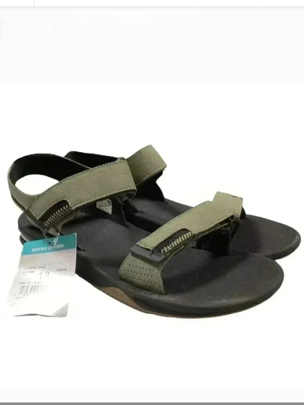 Reef Fanning Baja Mens 13 Strap Sandals Green Olive Faux Leather Vegan NEW